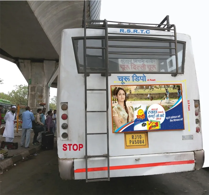 Back-panel transit OOH on a state transport corporation bus for a mass-market FMCG