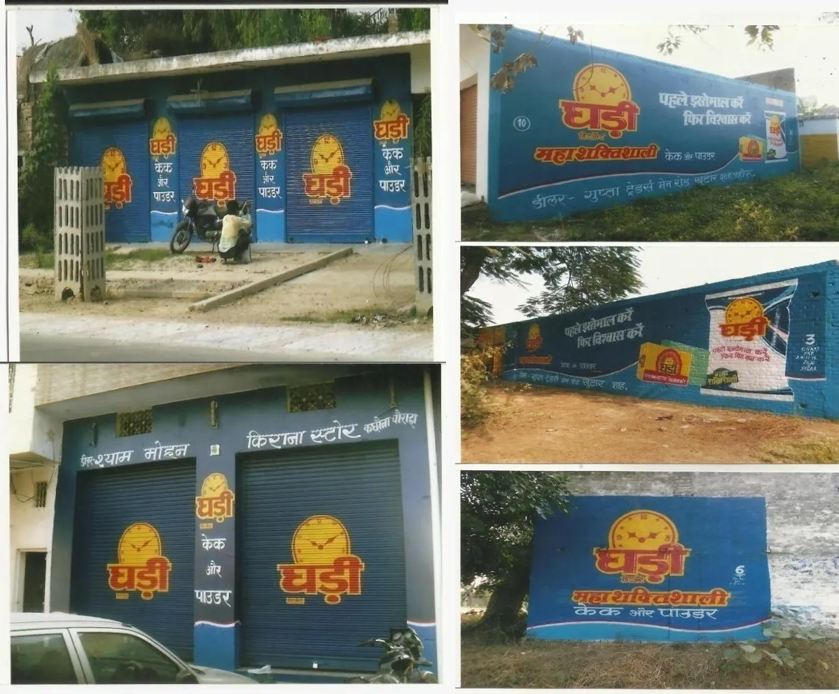 Hand-painted rural shop and shutter branding for a mass-market FMCG